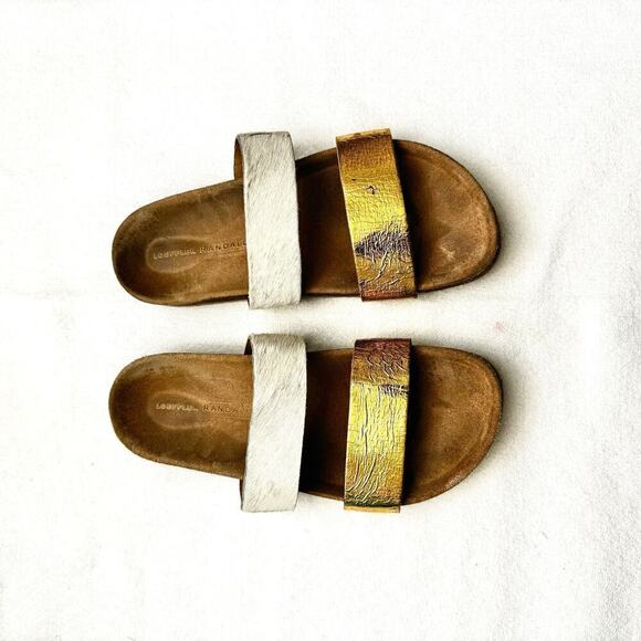 Loeffler Randall Leather Gold and White Paz Birkenstock Sandal SZ6 - Picture 4 of 4